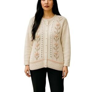 Vintage Capistrano’s Collection Pearl Button Floral Knit Cardigan Sweater  L